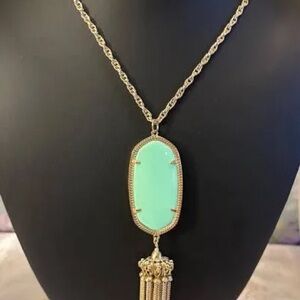 Kendra Scott Gold Tone 31.5" Light Green Chalcedony Pendant Necklace, EUC